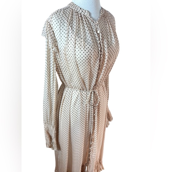 All Saints Lara Polka Dot High Low Long Sleeve Midi Dress With Slip - Picture 14 of 16